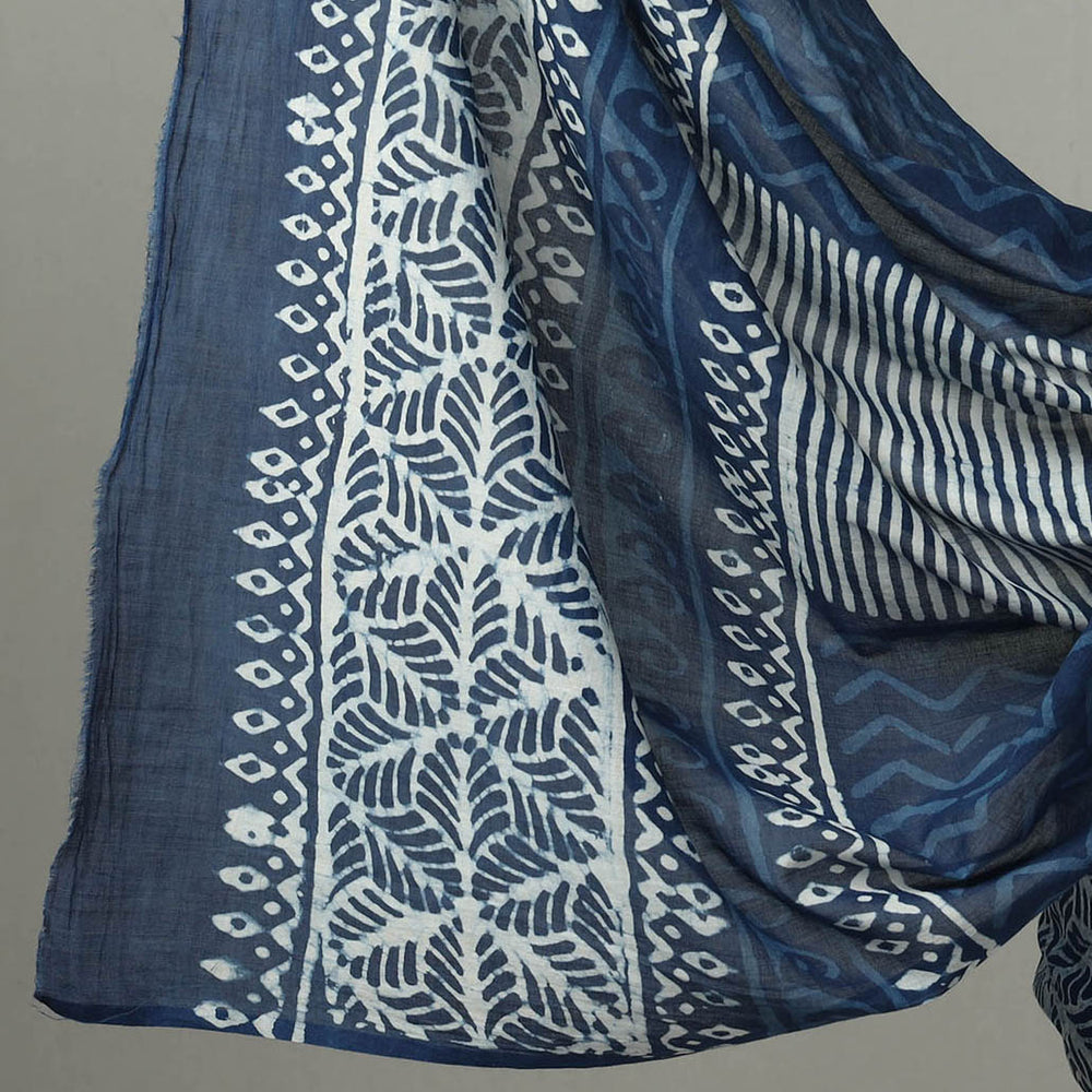 Blue - 3pc Indigo Bagru Block Print Cotton Dress Material Set 03