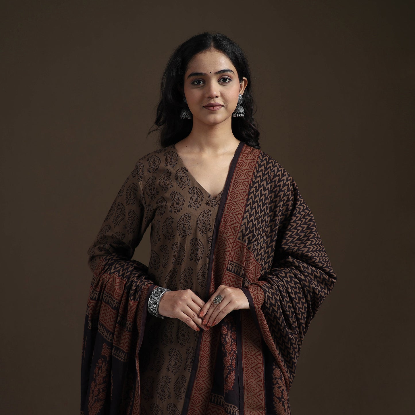 Natural Dyed Hand Block Bagh Print Cotton Suit Set with Dupatta for Women 30