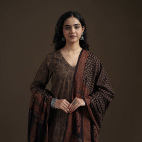 Natural Dyed Hand Block Bagh Print Cotton Suit Set with Dupatta for Women 30