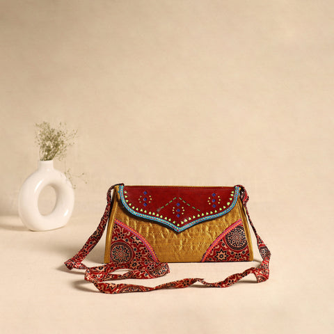 Traditional Kutch Patchwork Silk Leather Flap Sling Bag 30