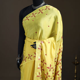 Chinon Silk Hand Embroidery Phulkari Saree 21