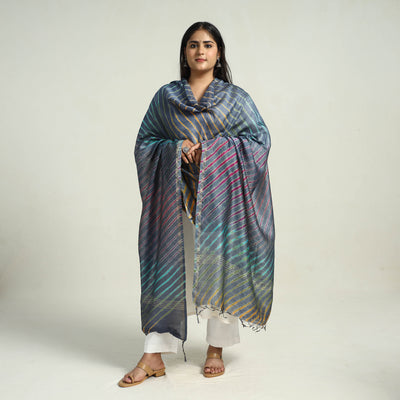 Grey - Traditional Tie & Dye Chanderi Silk Leheriya Dupatta 35