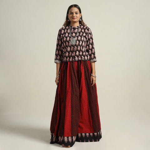 Bagh Block Printed Patchwork Cotton Long Skirt