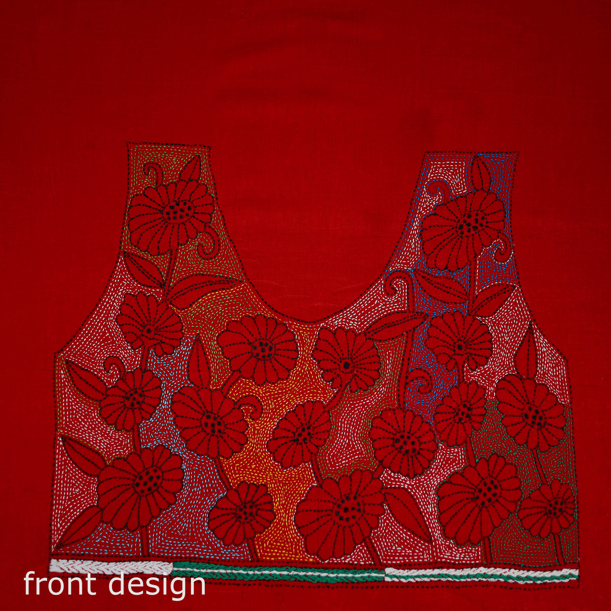 Bengal Kantha Hand Embroidered Cotton Blouse Piece 85