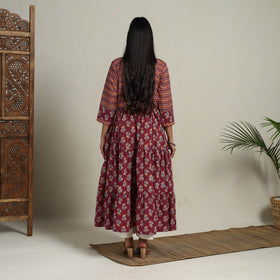 Maroon Mosaic Fusion Tiered Kantha Jaipur Print Cotton Kurta for Women
