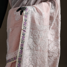 Hand Embroidered Kota Doria Cotton Lucknowi Chikankari Saree with Border 16