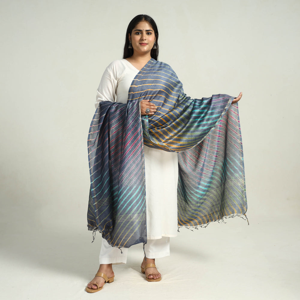 Grey - Traditional Tie & Dye Chanderi Silk Leheriya Dupatta 35