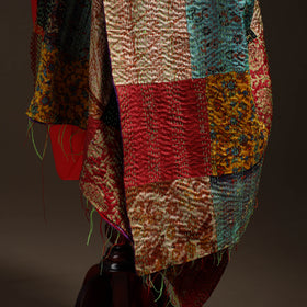 Bengal Hand Embroidery Patchwork Reversible Silk Kantha Dupatta 23