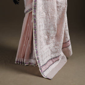 Hand Embroidered Kota Doria Cotton Lucknowi Chikankari Saree with Border 16