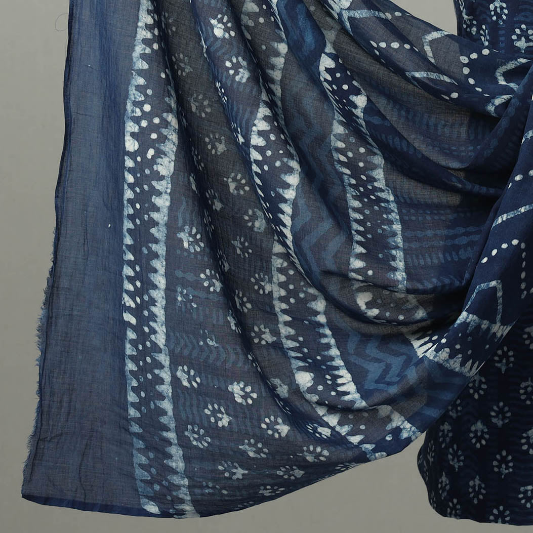 Blue - 3pc Indigo Bagru Block Print Cotton Dress Material Set 04 (Copy)