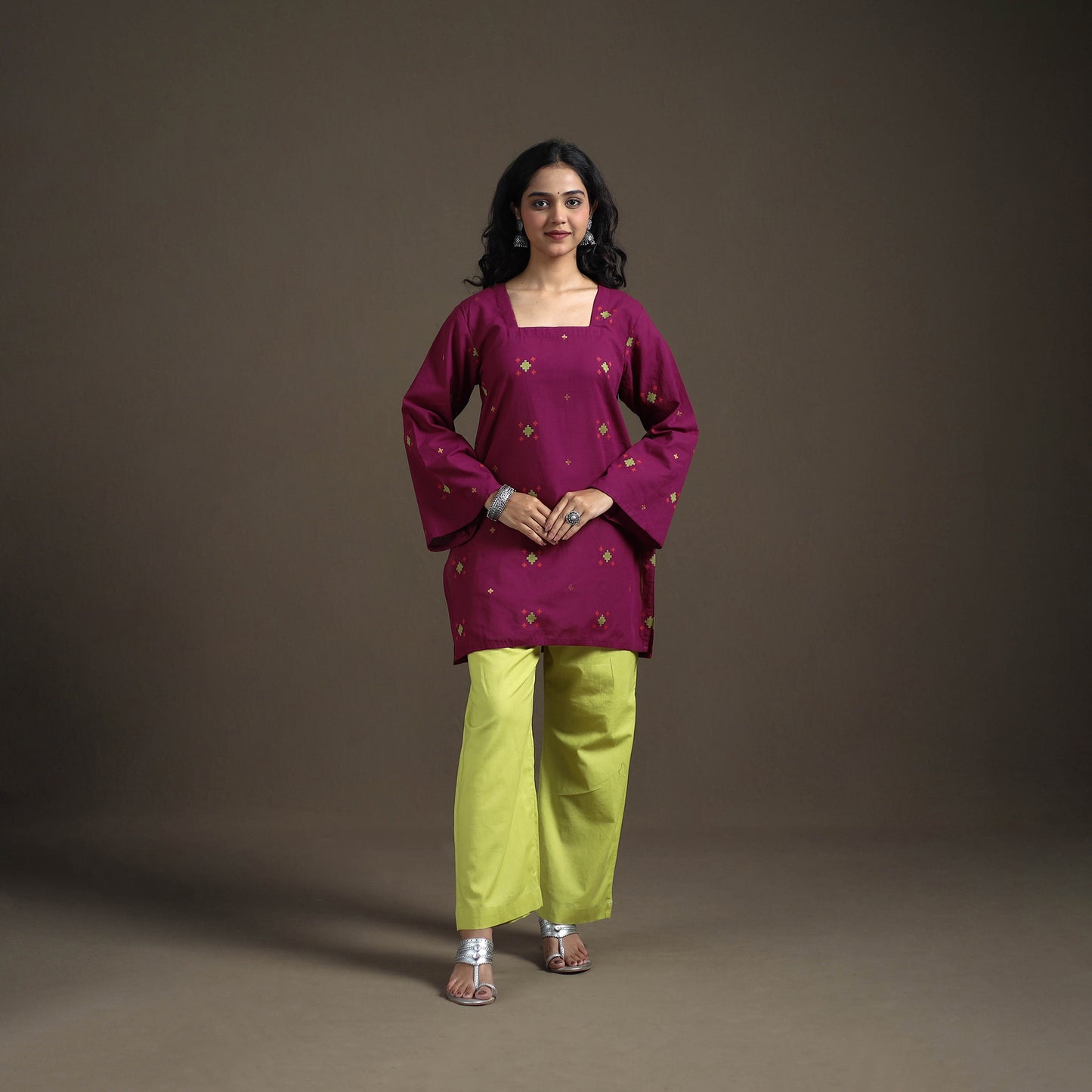 Jacquard Cotton Short Kurta for Women 12