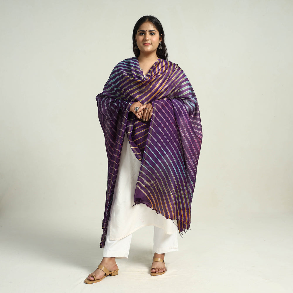 Purple - Traditional Tie & Dye Chanderi Silk Leheriya Dupatta 36