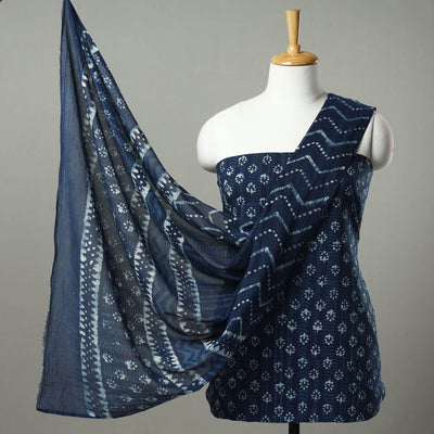 Blue - 3pc Indigo Bagru Block Print Cotton Dress Material Set 04 (Copy)