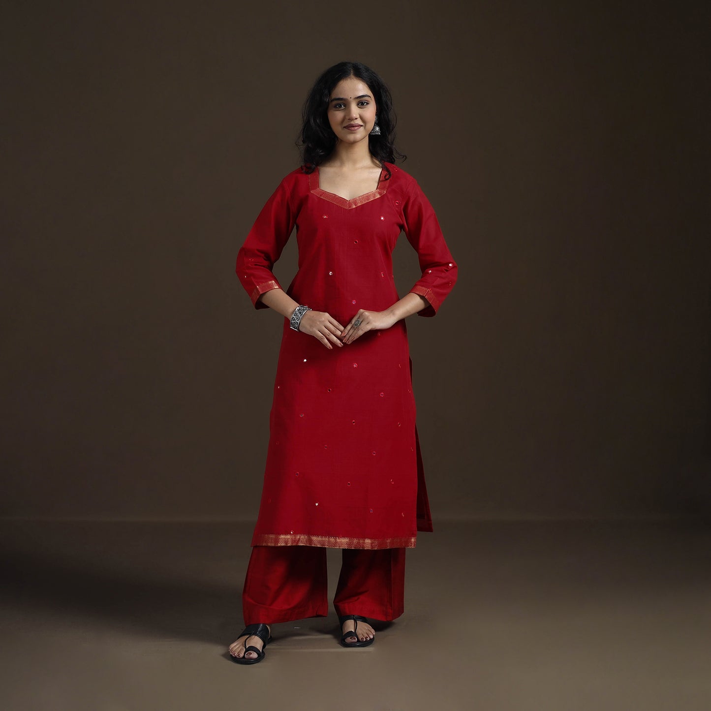 Mangalagiri Pure Handwoven Cotton Mirror Work Straight Kurta for women 05