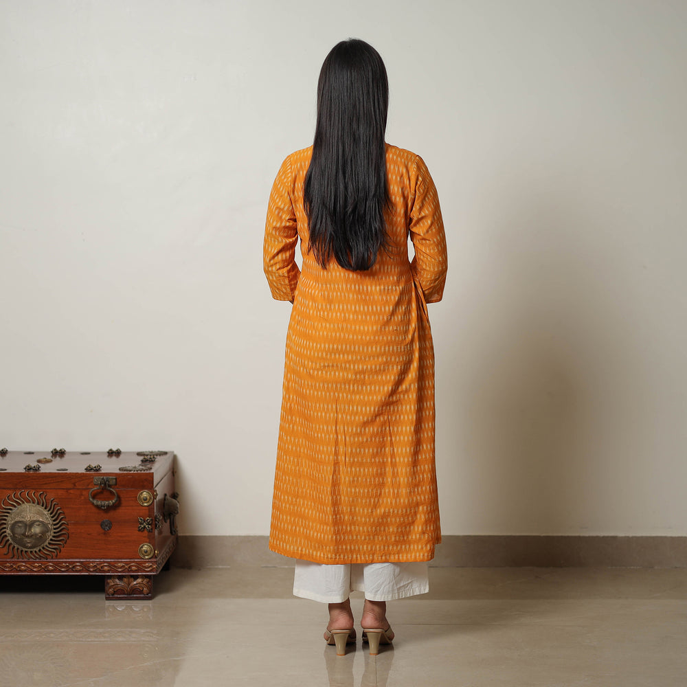 Orange - Mercerised Cotton A-Line Pochampally Ikat Kurta 04