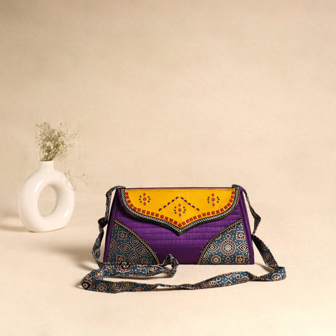Traditional Kutch Patchwork Silk Leather Flap Sling Bag 31