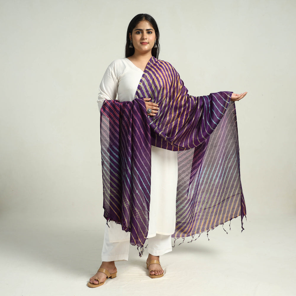 Purple - Traditional Tie & Dye Chanderi Silk Leheriya Dupatta 36