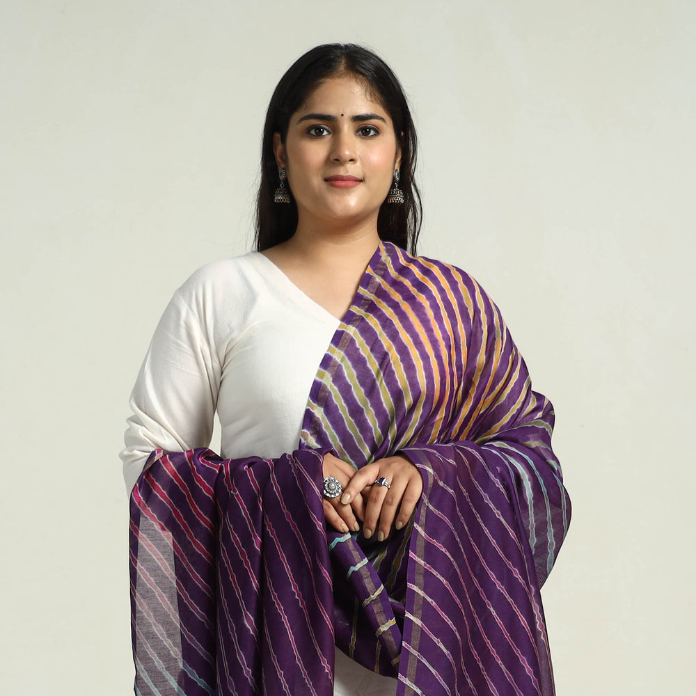 Purple - Traditional Tie & Dye Chanderi Silk Leheriya Dupatta 36