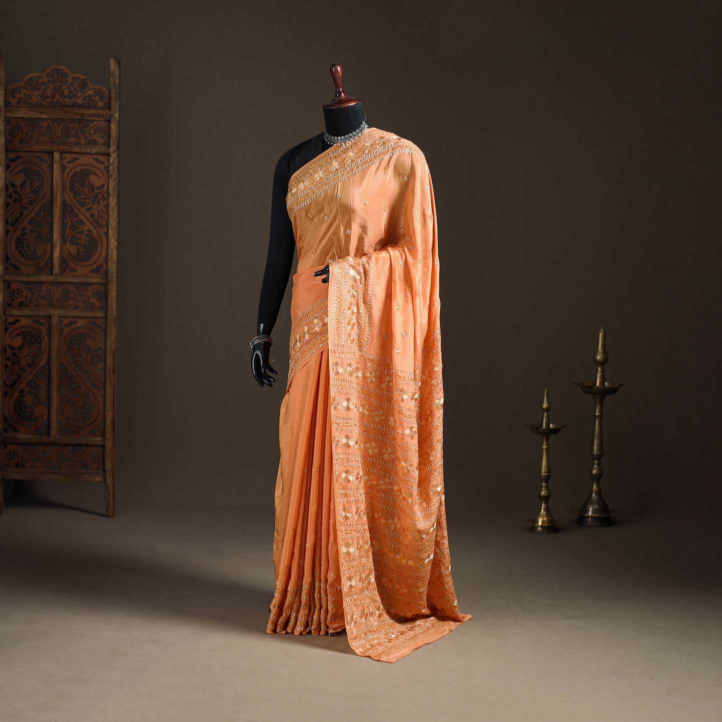 Chinon Silk Hand Embroidery Phulkari Saree 20