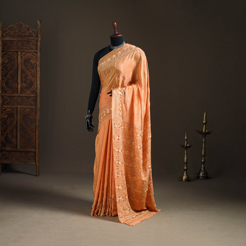 Chinon Silk Hand Embroidery Phulkari Saree 20
