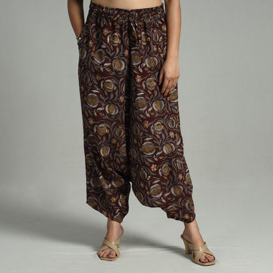 Maroon - Bagru Block Print Cotton Elasticated Harem Pant 12