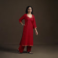 Red - Mangalagiri Pure Handwoven Cotton Mirror Work Straight Long Kurta for women 05