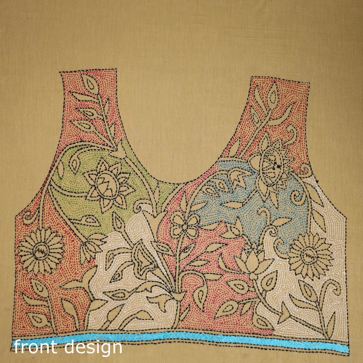 Bengal Kantha Hand Embroidered Cotton Blouse Piece 83