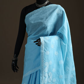 Hand Embroidered Terivoile Cotton Lucknowi Chikankari Saree 17