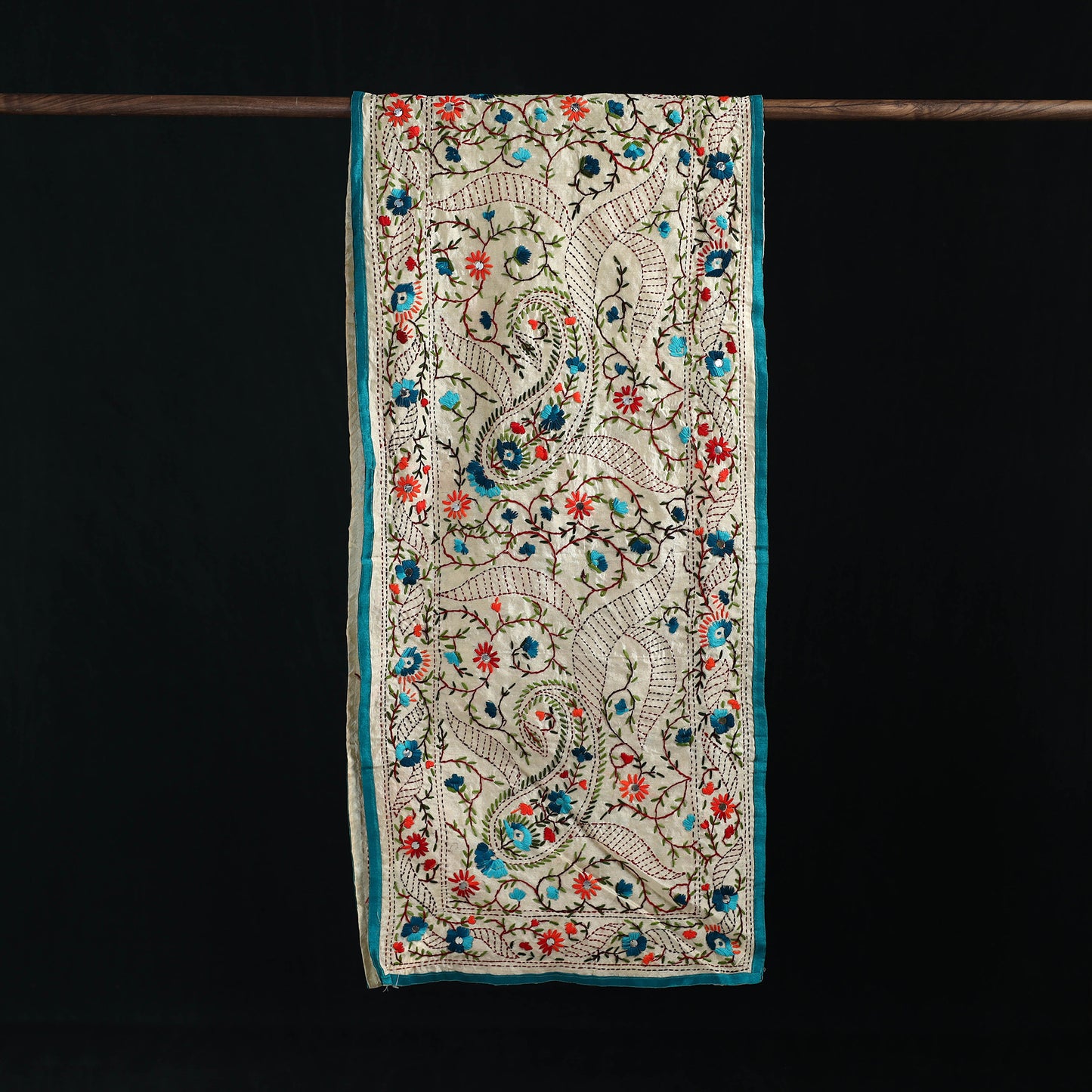 Beige - Ranihati Chanderi Silk Hand Embroidered Stole 71