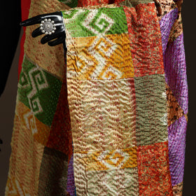 Bengal Hand Embroidery Patchwork Reversible Silk Kantha Dupatta 24