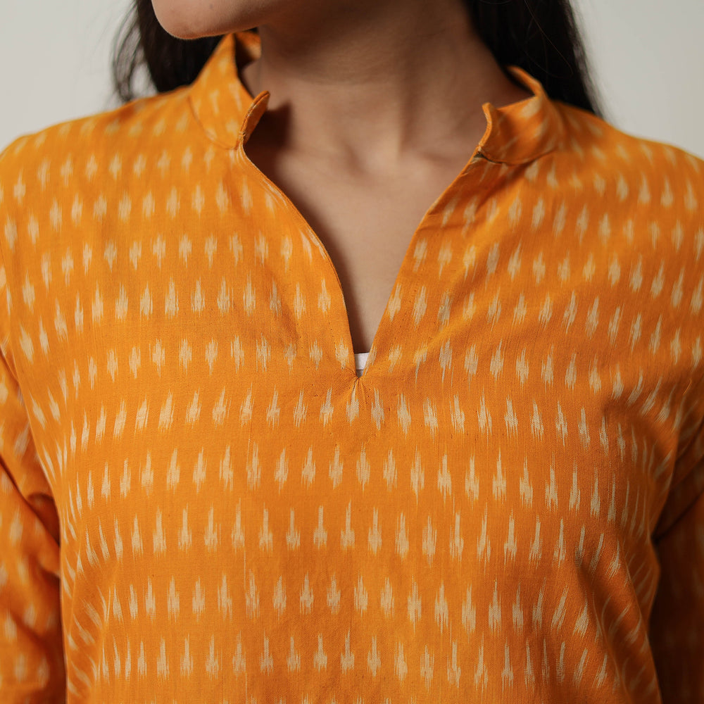 Orange - Mercerised Cotton A-Line Pochampally Ikat Kurta 04