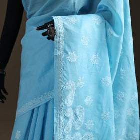 Hand Embroidered Terivoile Cotton Lucknowi Chikankari Saree 17