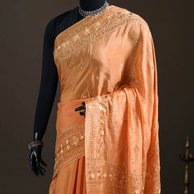 Chinon Silk Hand Embroidery Phulkari Saree 20