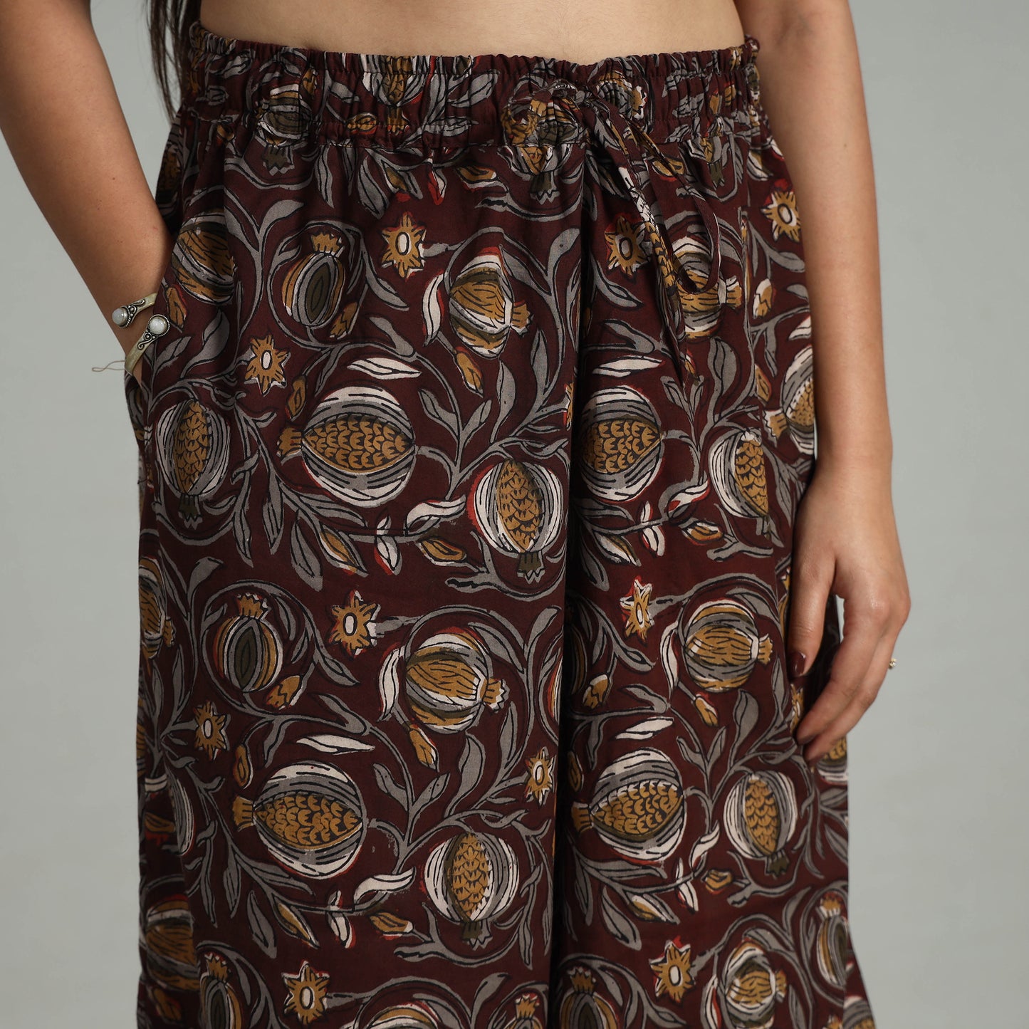 Maroon - Bagru Block Print Cotton Elasticated Harem Pant 12