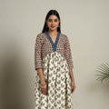 Off White Block Print Mosaic Fusion Flared Mangalagiri Cotton Kurta