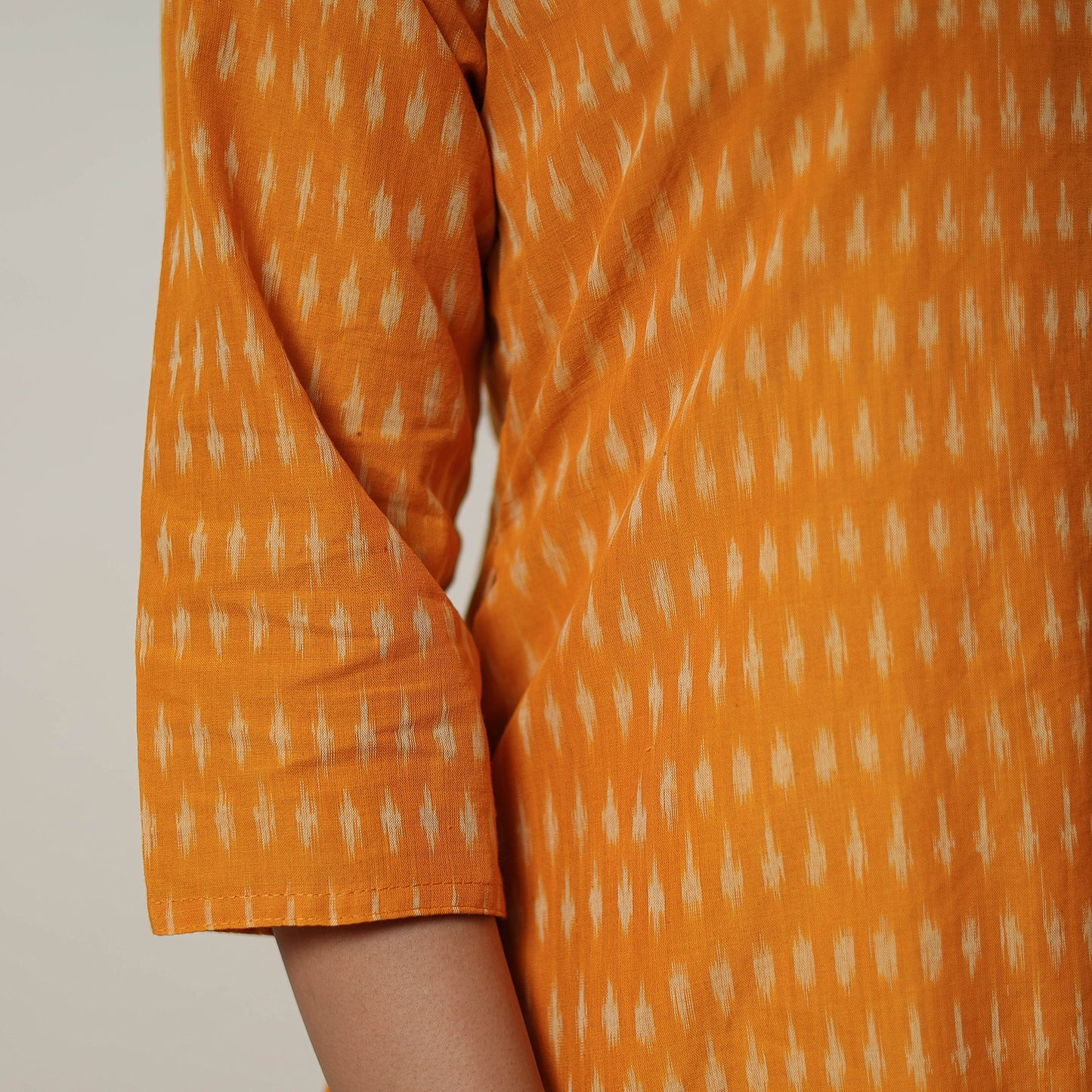 Orange - Mercerised Cotton A-Line Pochampally Ikat Kurta 04