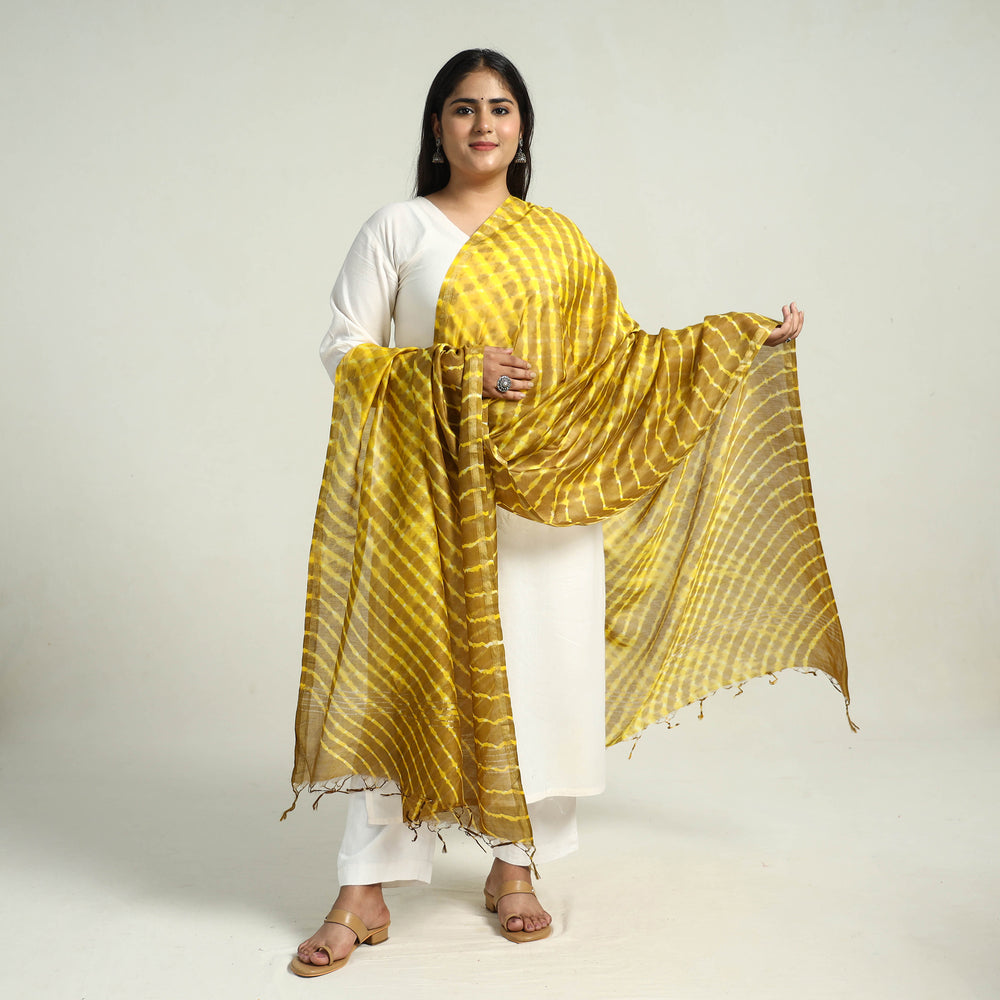 Yellow - Traditional Tie & Dye Chanderi Silk Leheriya Dupatta 37