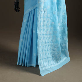 Hand Embroidered Terivoile Cotton Lucknowi Chikankari Saree 17