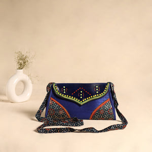 Traditional Kutch Patchwork Silk Leather Flap Sling Bag 32