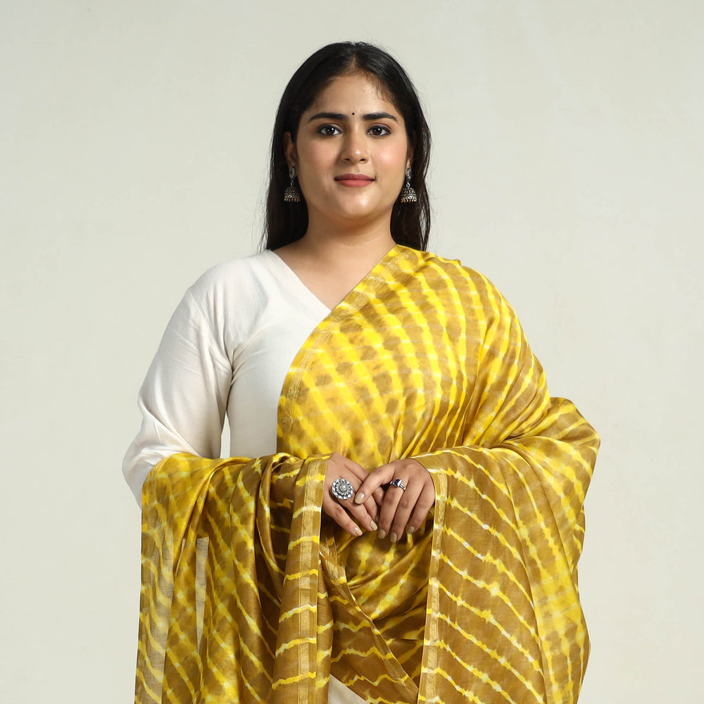 Yellow - Traditional Tie & Dye Chanderi Silk Leheriya Dupatta 37