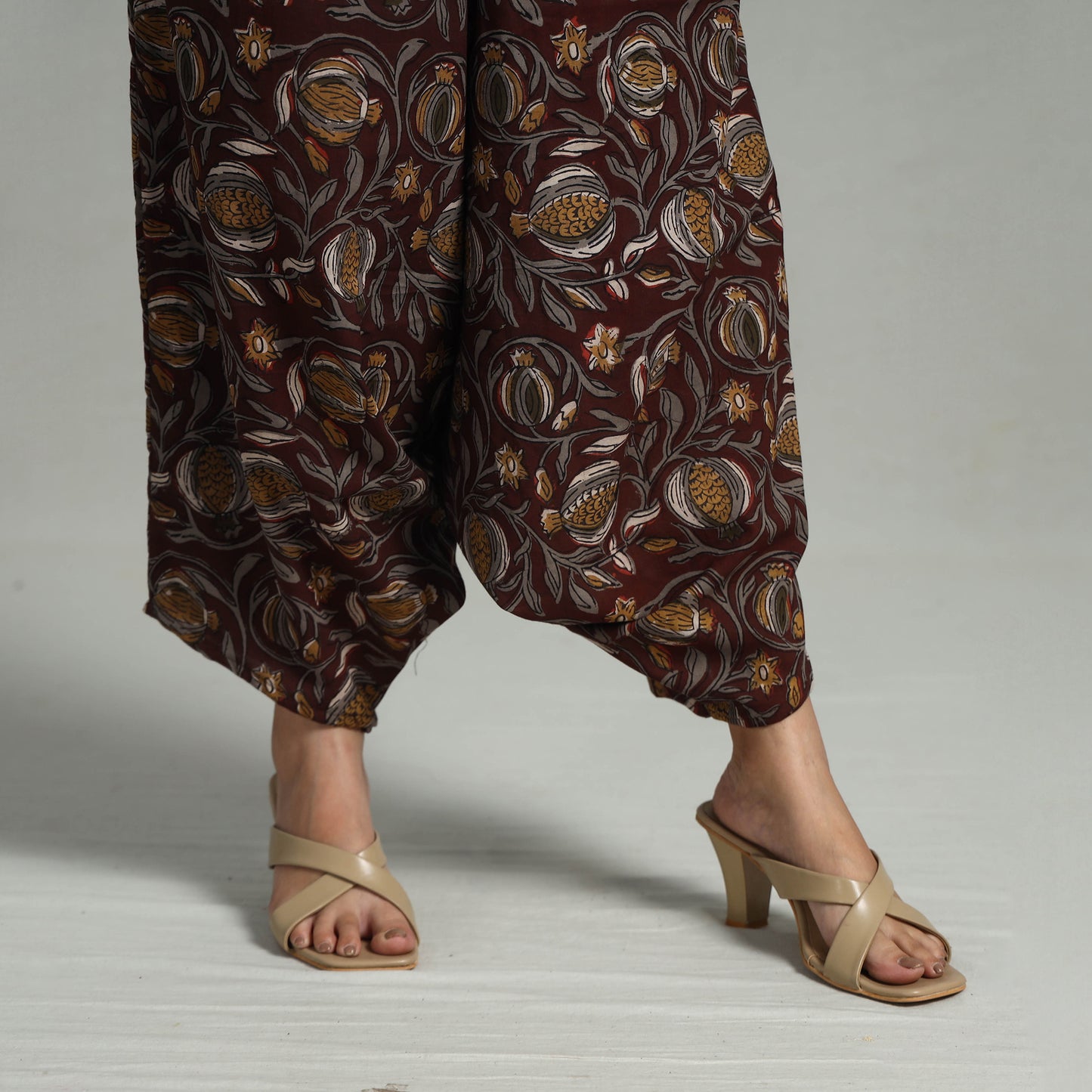 Maroon - Bagru Block Print Cotton Elasticated Harem Pant 12