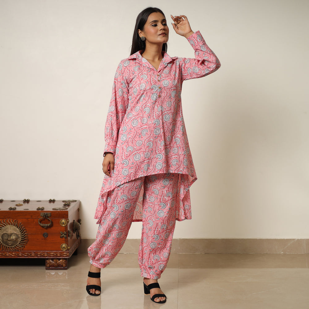 Pink - Sanganeri Block Printed Cotton Co-Ord Set 05