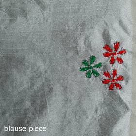White - Bengal Hand Embroidery Silk Nakshi Kantha Saree 30