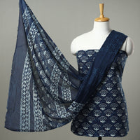 Blue - 3pc Indigo Bagru Block Print Cotton Dress Material Set 07