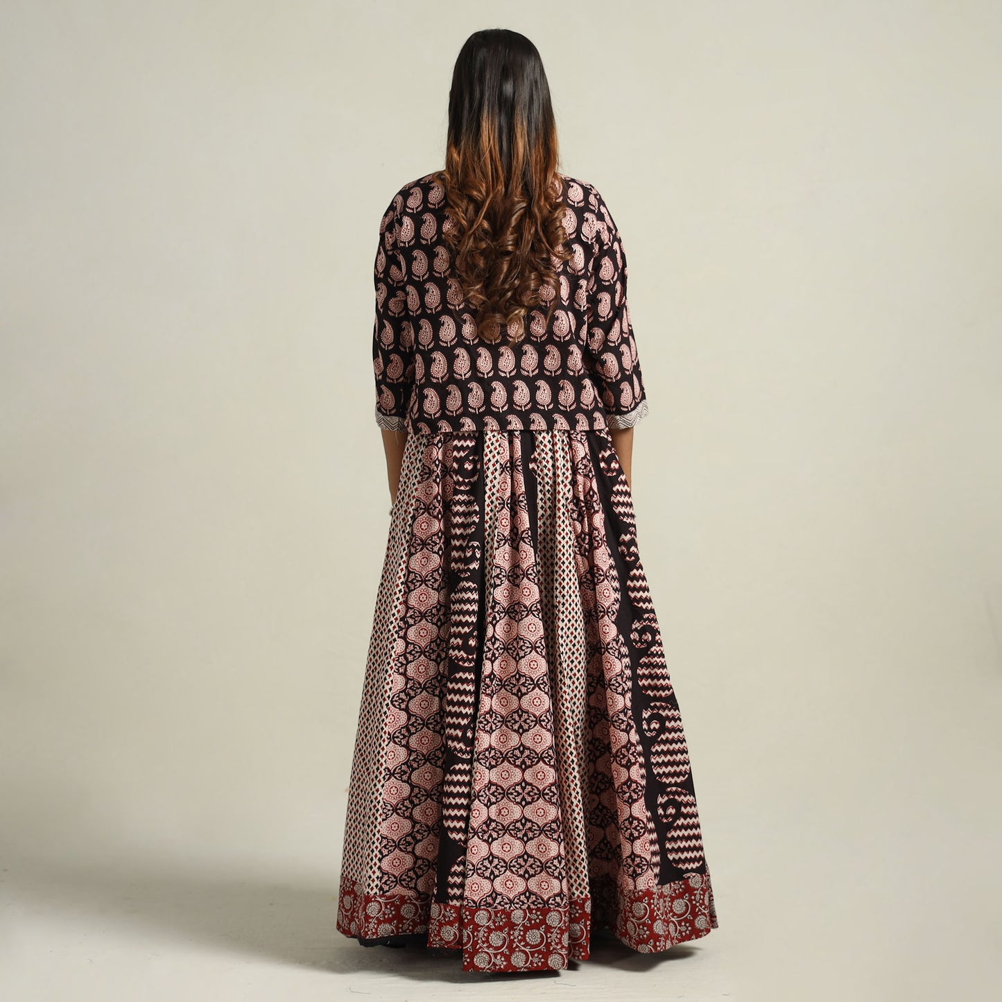 Multicolor - Bagh Block Printed Patchwork Cotton Long Skirt