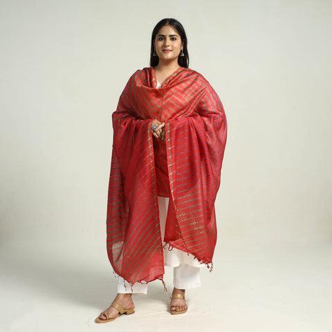 Red - Traditional Tie & Dye Chanderi Silk Leheriya Dupatta 38