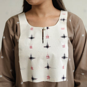 Brown - Jacquard Weave Cotton Straight Kurta with Ikat Patchwork 19
