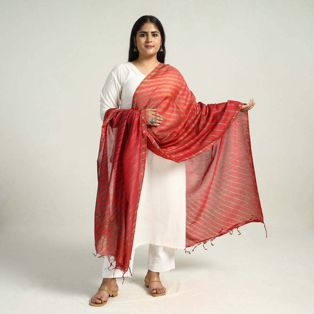 Red - Traditional Tie & Dye Chanderi Silk Leheriya Dupatta 38