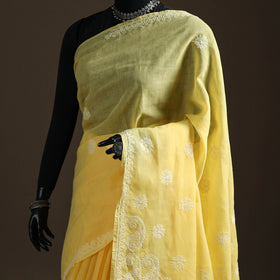 Hand Embroidered Terivoile Cotton Lucknowi Chikankari Saree 18