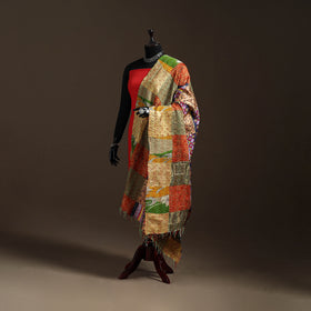 Multicolor - Bengal Hand Embroidery Patchwork Reversible Silk Kantha Dupatta 25